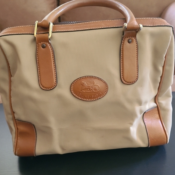 Celine Tan and Brown Canvas And Leather Boston Style Handbag - Picture 1 of 10
